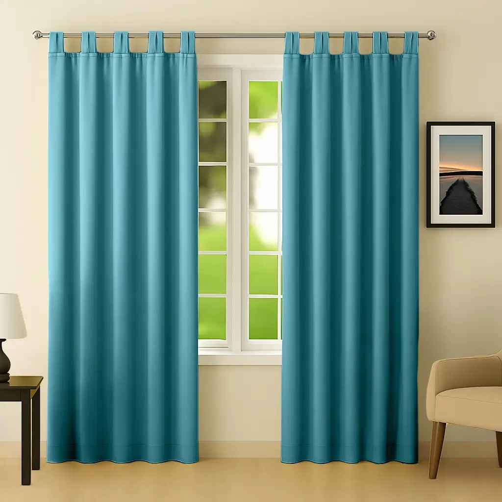 Aqua colour tab top blackout curtains