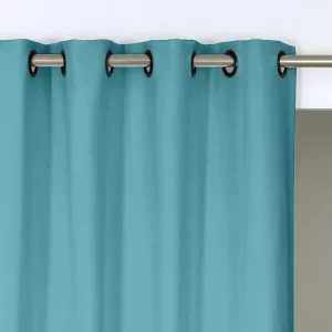 aqua colour blackout curtain and black grommets