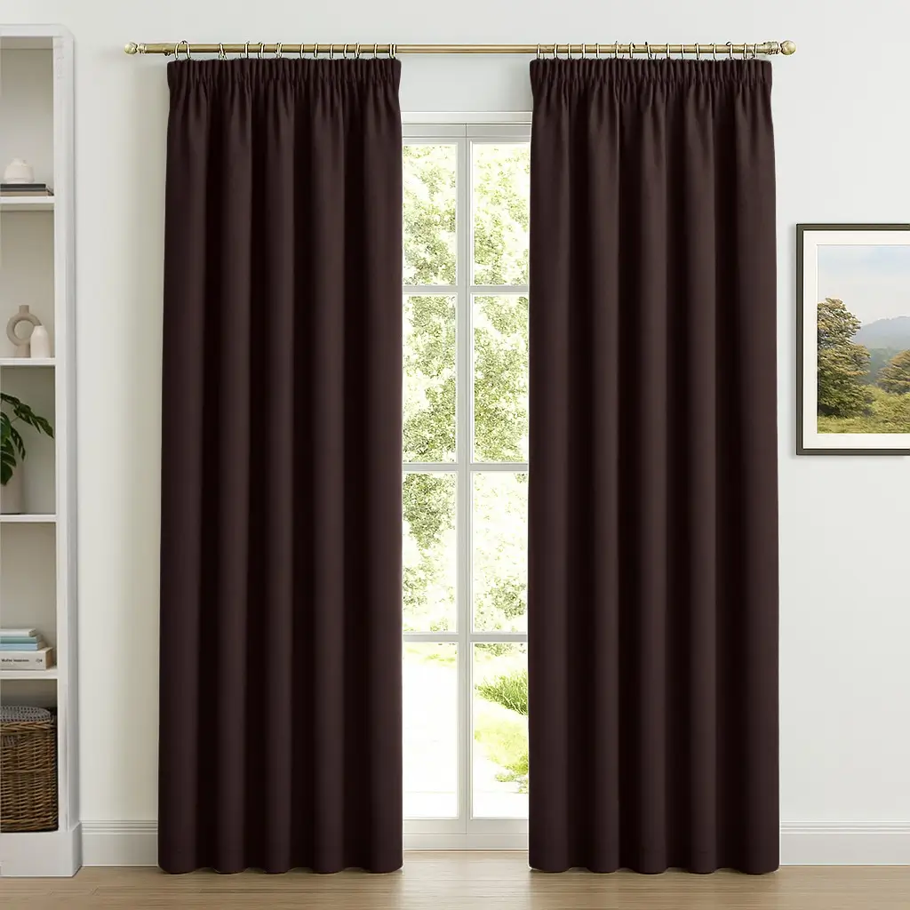 pencil pleated blackout curtain in dark brown colour