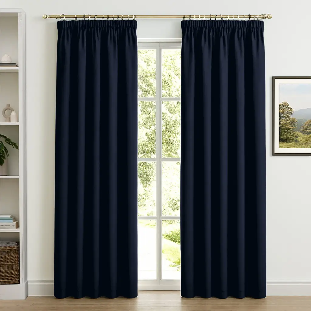 navy blue pencil-Pleated Blackout Curtains