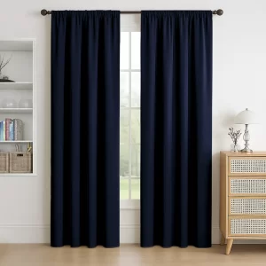 navy blue rod pocket blackout curtains