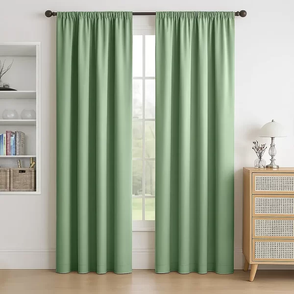 rod pocket blackout curtains colour sage-green