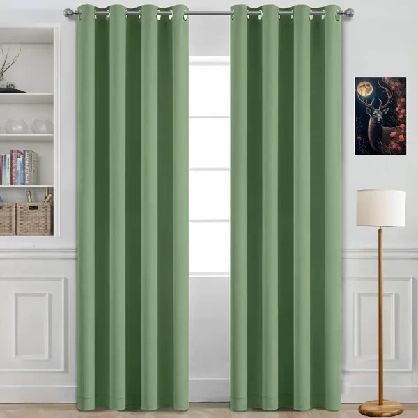 Modern Sage Green Blackout Curtain Set for Rooms