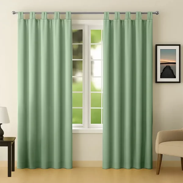 set of tab top sage green blackout curtain
