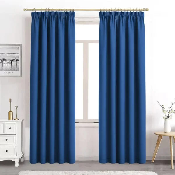 Navy pleated curtains