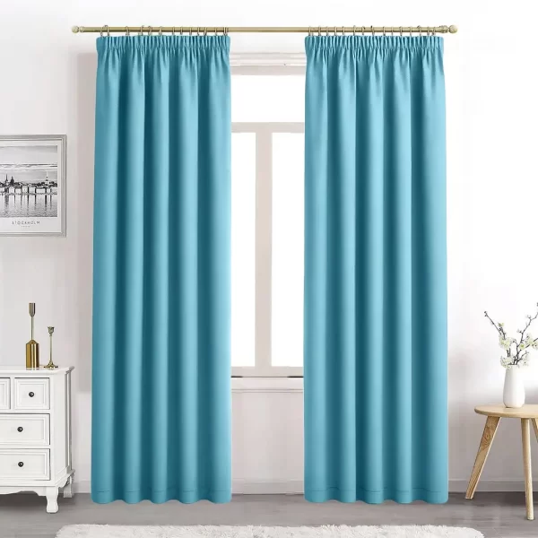 aqua velvet pencil pleated curtains